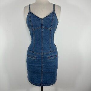 Vintage Y2K Tommy Hilfiger Denim Mini Dress Fitted Stretch Americana Size XS